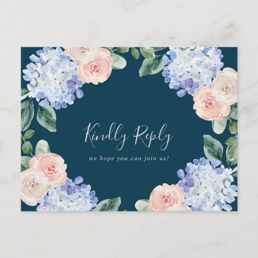 Elegant Hydrangea Navy Song Request RSVP Briefkaar Uitnodiging Briefkaart (Voorkant)