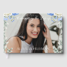 Elegant Hydrangea Photo Funeral Sign In Book Gastenboek