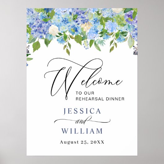 Elegant Hydrangea PROEFHuwelijk DINER Welkomstbord Poster (Voorkant)