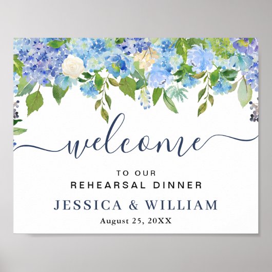 Elegant Hydrangea REHEARSAL DINNER Welkomstbord Poster (Voorkant)