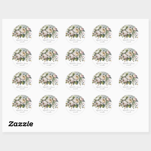 Elegant Hydrangea Rose Floral Wedding Ronde Sticker (Vel)