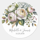 Elegant Hydrangea Rose Floral Wedding Ronde Sticker (Voorkant)