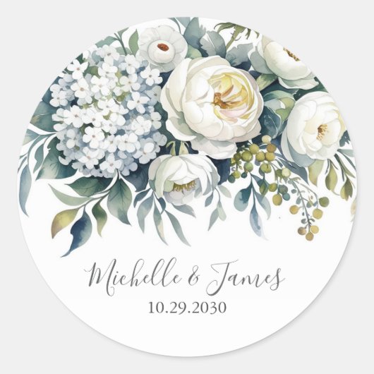 Elegant Hydrangea Rose Floral Wedding              Ronde Sticker (Voorkant)