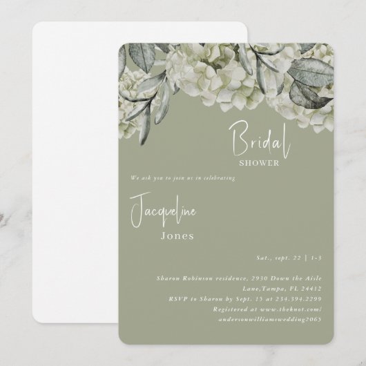 Elegant Hydrangea Roundé Sage Vrijgezellenfeest Kaart (Voorkant / Achterkant)