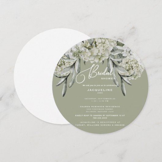 Elegant Hydrangea Sage Round Vrijgezellenfeest Kaart (Voorkant / Achterkant)