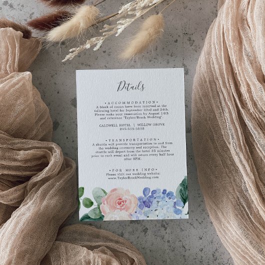 Elegant Hydrangea Wedding Details Enclosure Kaart