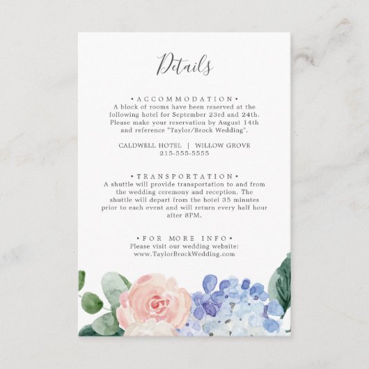 Elegant Hydrangea Wedding Details Enclosure Kaart (Voorkant)