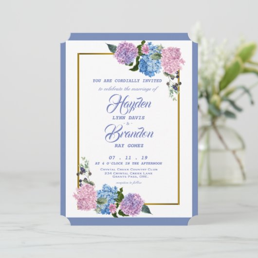 Elegant Hydrangea Wedding Invitation Kaart (Staand voorkant)