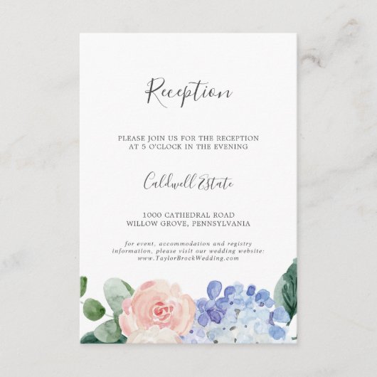Elegant Hydrangea Wedding Reception Tussenvoegsel  Informatiekaartje (Voorkant)