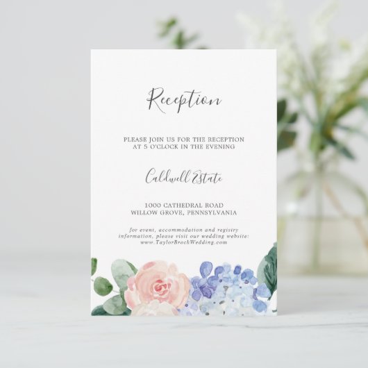 Elegant Hydrangea Wedding Reception Tussenvoegsel Informatiekaartje (Staand voorkant)