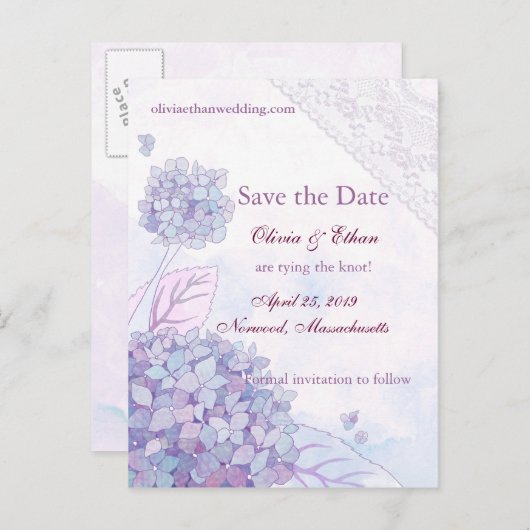 Elegant Hydrangea Wedding Save the Date Briefkaart (Voorkant / Achterkant)