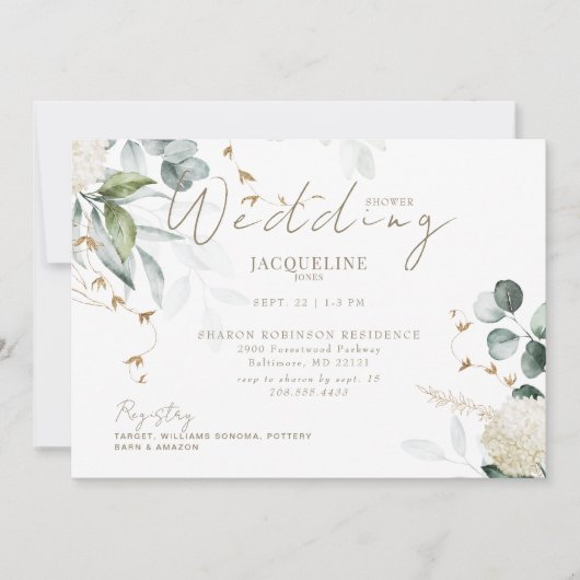 Elegant Hydrangea Wit Horizontaal Vrijgezellenfees Kaart (Voorkant)