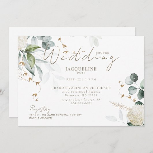 Elegant Hydrangea Wit Horizontaal Vrijgezellenfees Kaart (Voorkant / Achterkant)