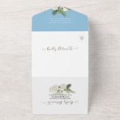 Elegant Hydrangeas String Lights Blue Wedding RSVP All In One Uitnodiging (Buitenkant)