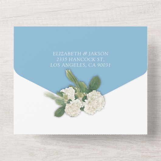 Elegant Hydrangeas String Lights Blue Wedding RSVP All In One Uitnodiging (Achterkant)