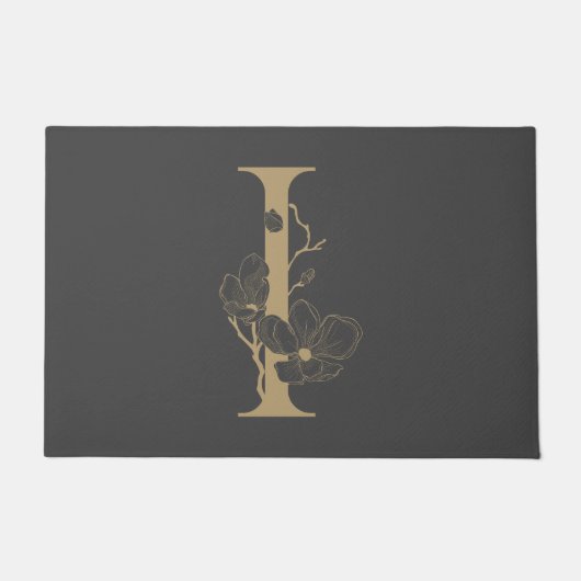 Elegant I Boho Floral Monogram Initiaal Grey Gold Deurmat (Voorkant)