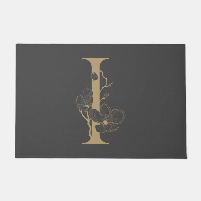 Elegant I Boho Floral Monogram Initiaal Grey Gold Deurmat (Voorkant)