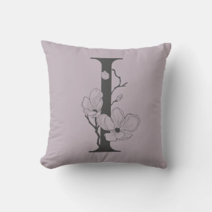Elegant I Boho Floral Monogram Initiaal Lila grijs Kussen