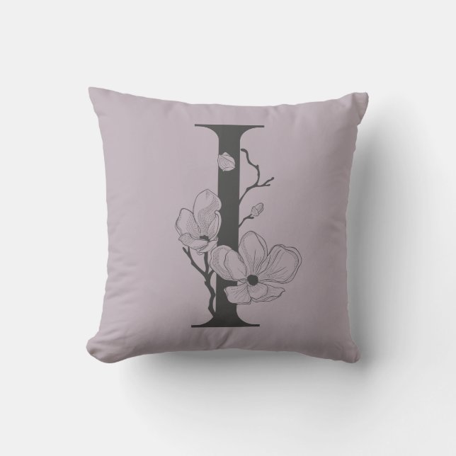 Elegant I Boho Floral Monogram Initiaal Lila grijs Kussen (Voorkant)
