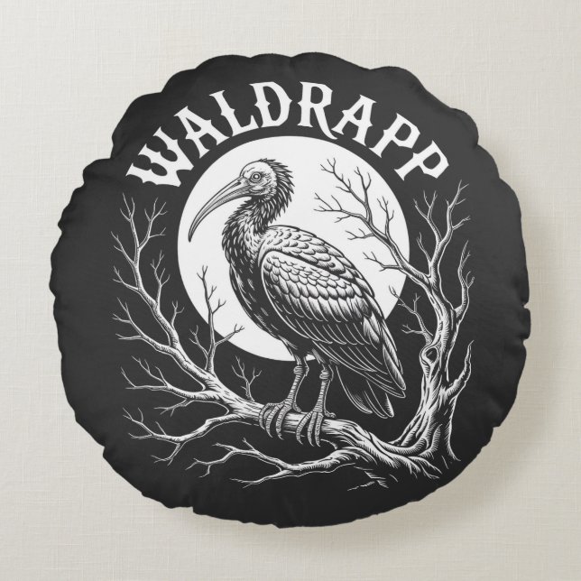 Elegant Ibis – Monochrome Wildlife - endangered  Rond Kussen (Voorkant)