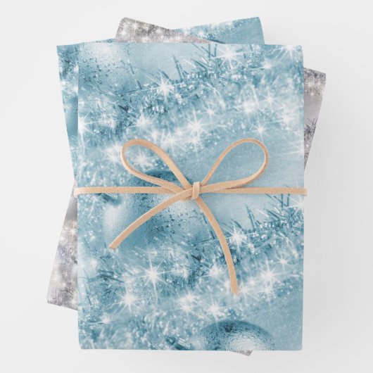 Elegant Ice Blue en Silver Kerstbal Inpakpapier Vel (In situ)
