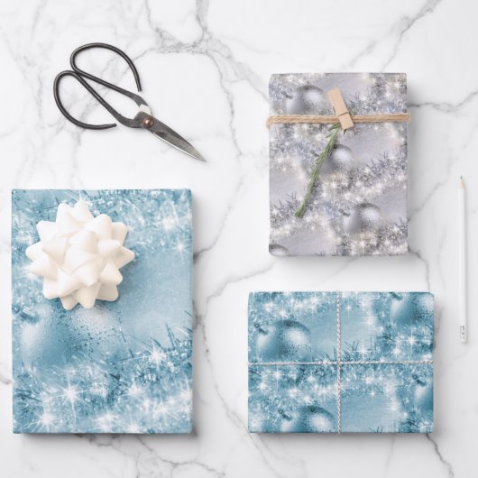 Elegant Ice Blue en Silver Kerstbal Inpakpapier Vel (Voorkant)