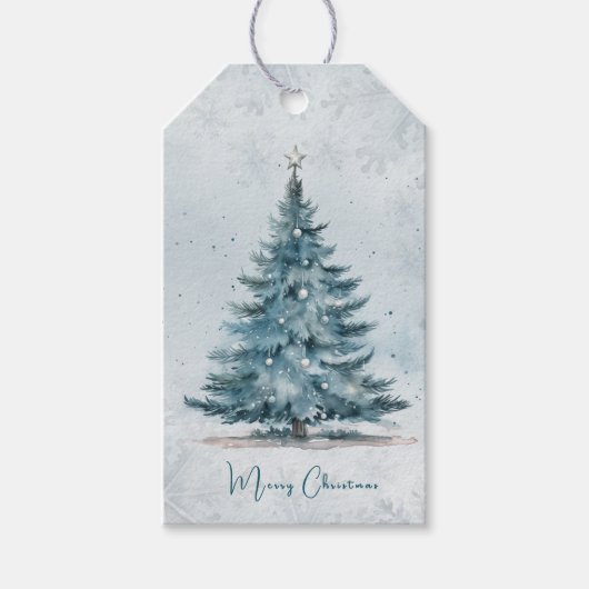Elegant Ice Blue Tree Winter Wonderland Christmas Cadeaulabel (Voorkant)