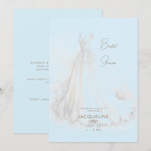 Elegant Ice Blue Trouwjurk Vrijgezellenfeest Kaart (Voorkant / Achterkant)