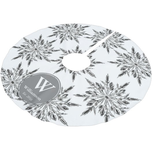 Elegant Ice Crystal Snowflakes Familienaam Kerstboom Rok (Gekanteld)