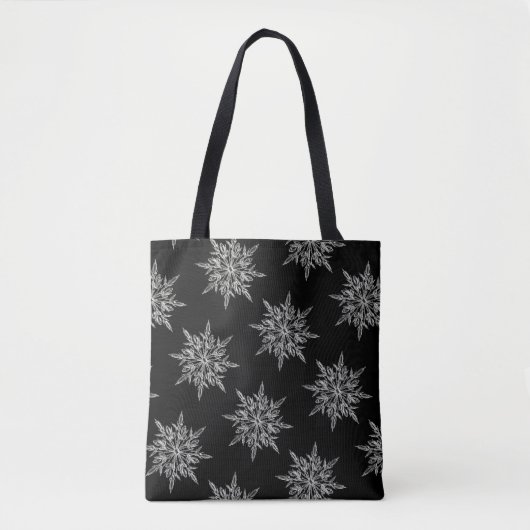 Elegant Ice Crystals Pattern on Black Tote Bag (Voorkant)