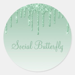 Elegant Ice Green Glitter Script Modern Girly Glam Ronde Sticker