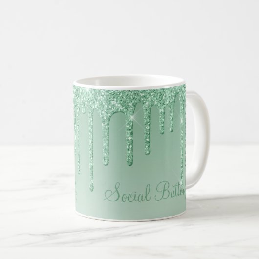 Elegant Ice Green Glitter Script Sparkle Modern Koffiemok (Voorkant rechts)