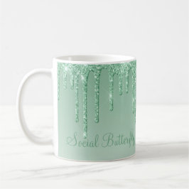 Elegant Ice Green Glitter Script Sparkle Modern Koffiemok