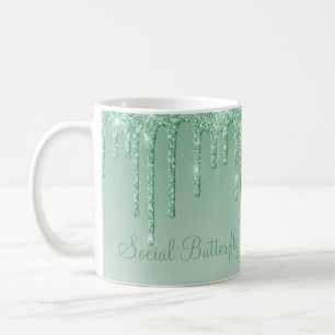 Elegant Ice Green Glitter Script Sparkle Modern Koffiemok