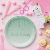 Elegant Ice Green Glitter Script Sparkle Modern Papieren Bordje (Feest)