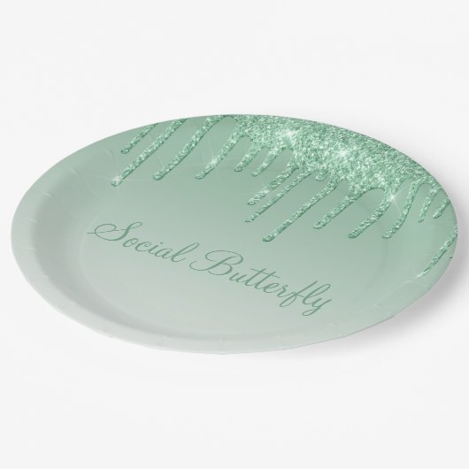 Elegant Ice Green Glitter Script Sparkle Modern Papieren Bordje (Gekanteld)