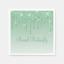 Elegant Ice Green Glitter Script Sparkle Modern Servet