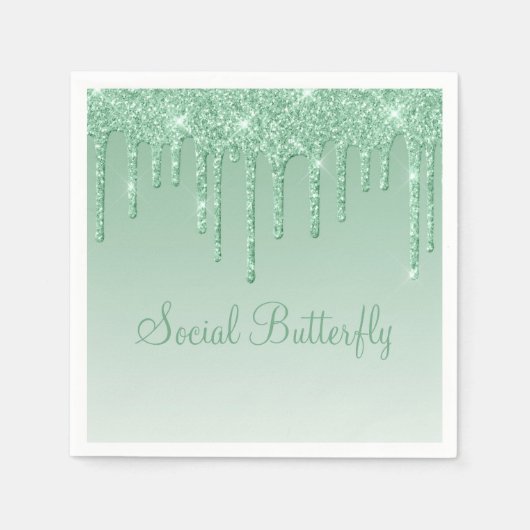 Elegant Ice Green Glitter Script Sparkle Modern Servet (Voorkant)