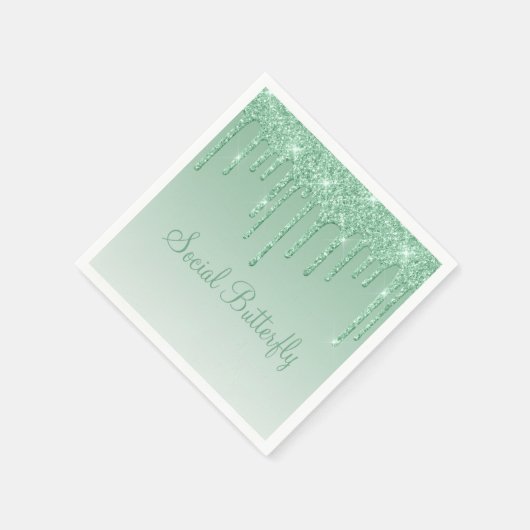 Elegant Ice Green Glitter Script Sparkle Modern Servet (Hoek)