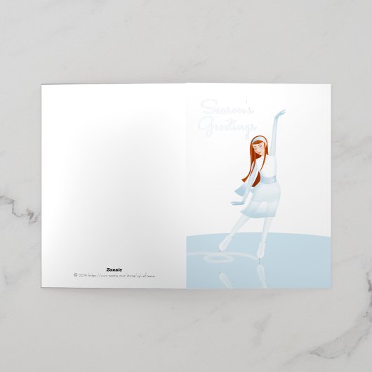 Elegant Ice skater Folded Foil Greeting Card Folie Wenskaart (Buiten Laag)