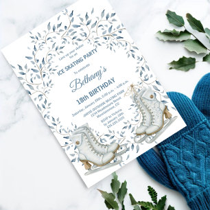 Elegant Ice Skating Birthday Party Kaart