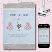 Elegant Ice Skating Glitter Figure Skate Birthday  Kaart