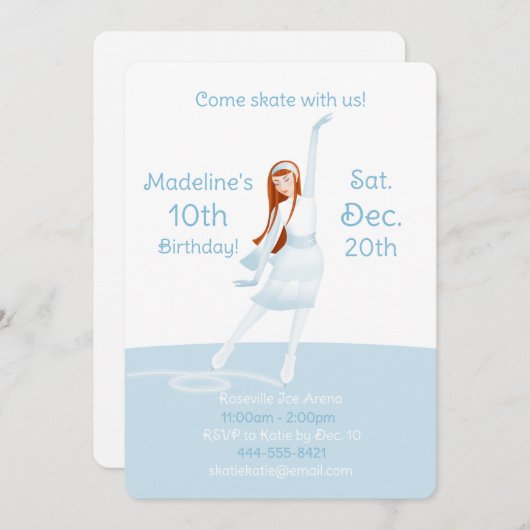 Elegant Ice Skating Party Invitation Kaart (Voorkant / Achterkant)
