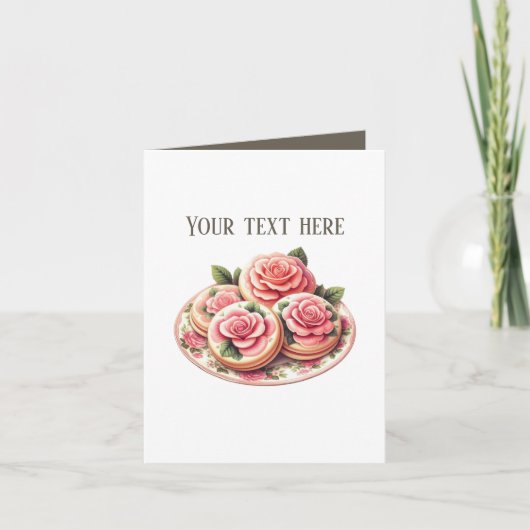Elegant iced rose cookie bakery customizable kaart (Voorkant)