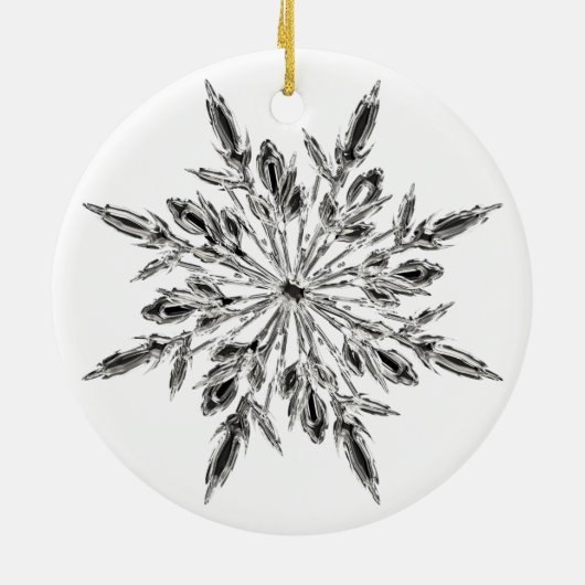 Elegant Icy Snowflake & Grey Circle Familienaam Keramisch Ornament (Achterkant)
