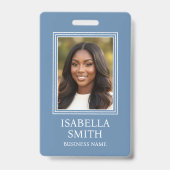 Elegant ID Badge Custom Photo Small Business Blue (Voorzijde)