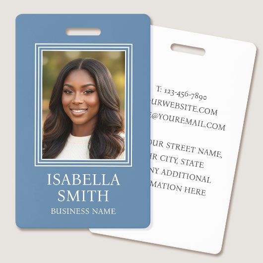 Elegant ID Badge Custom Photo Small Business Blue