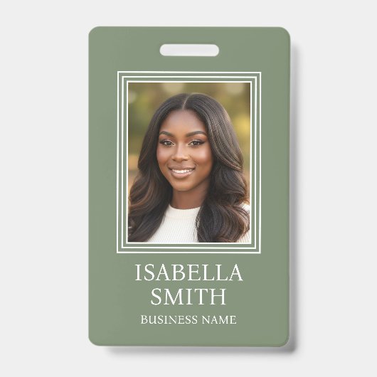 Elegant ID Badge Custom Photo Small Business Green (Voorzijde)