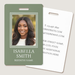 Elegant ID Badge Custom Photo Small Business Green
