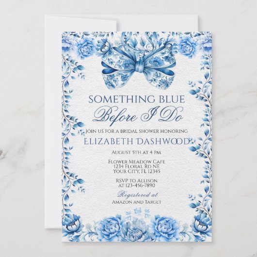 Elegant Iets Blauw Bloemen Boog Vrijgezellenfeest Kaart (Voorkant)